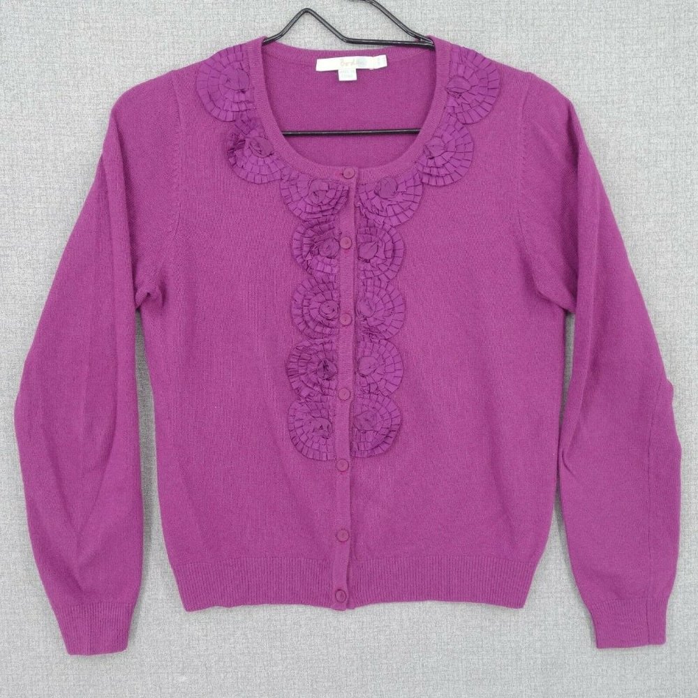 Boden Cardigan Sweater Womens 6 Purple Cashmere Rabbit Hair Long Sleeve Floral